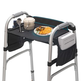 Tray for Walkers for Seniors with Cup Holder - Walker Accessories【w/Pockets, Cup Holder & Non Slip Mat for Food】Mobility Trays Fits Most Standard Folding Walkers, Easy & Removable Assembly