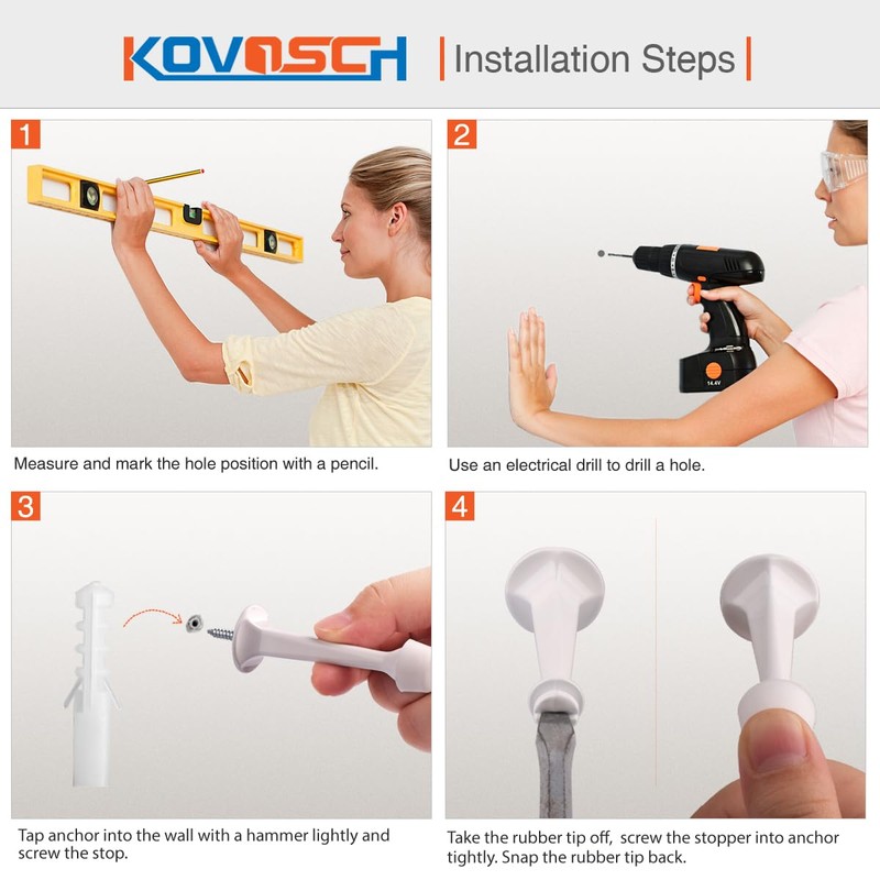 KOVOSCH 10 Pack Solid Rigid Door Stops - Heavy Duty