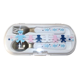 SMILISH Cutlery Set (Chopsticks, Spoon, Fork with Name Sticker) ABC Bear Pattern, Made in Japan