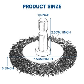 6 Pieces 3 Inch Wire Brushes for Drill, Abrasive Wire Brush Kit with 1/4-Inch Hex Shank for Rust Removal, Polishing and Scrub Surfaces
