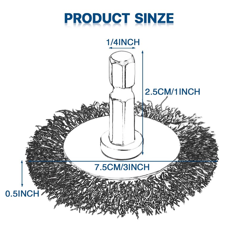 6 Pieces 3 Inch Wire Brushes for Drill, Abrasive Wire