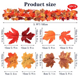3 Pcs Fall Maple Leaf Autumn Garlands,Autumn Decorations,18Ft Artificial Fall Foliage Garland Autumn Decor for Home Wedding Party Fireplace Mantle Front Door Thanksgiving Decor (3 Pcs/18ft)