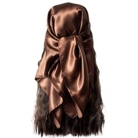 vabovin Women's Solid Stain Charmeuse Neckerchief 35" Square Neck Scarf Headscarf (Coffee)