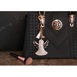 AuPra Crystal Guardian Angel KeyRing Gift Idea Women Men Rhinestone Tassel Clip KeyChain Girl Boy Friendship Small Surprise Present Home Car Key Chain Ring…