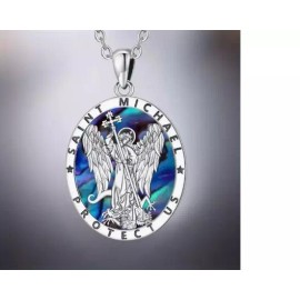 Fashion Jewelry 3D ABALONE ST MICHAEL ARCHANGEL ANGEL Charm On 26" 925 Sterling Silver chain men