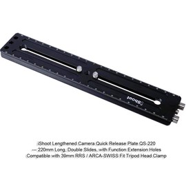 iShoot 220mm Long Camera Quick Release Plate Double Slide with Function Extension Holes 1/4" Screws Compatible with Arca-Swiss Fit Tripod Head Pan Head Panoramic Head