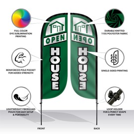 LookOurWay Feather Flag Set 4-Pack - 5ft Tall Open House Sign for Real Estate Advertising - Includes 4 Banner Flags, 4 Pole Sets, and 4 Ground Spikes (Green,10M5000078)
