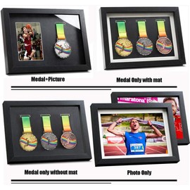 Medal Display Shadow Box - 3 Medal Display case - Perfect Medal Display for Runners, Marathon, Race Winner, Soccer, Football, Gymnastics & All Sports (Black, A4)