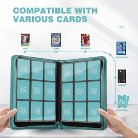 Trading Card Binder with 9 Side Loading Pocket Card Album Hold Up to 540 Cards PU Card Collection Binder, Collectible Albums Card Folder for MTG, TCG, Sports Cards（9-Cyan）