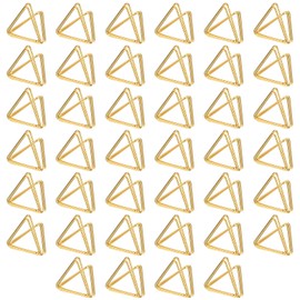 QOOSIKICC 40 Pcs Triangle Place Card Holders, Mini Gold Table Number Holders, Metal Photo Reserved Message Memo Name Card Display Stand Clip Holders for Weddings Party Restaurants Table Desk