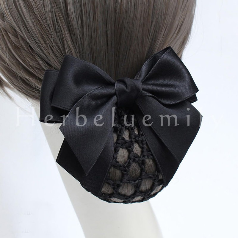 Herbeluemily Chignon Net, Ribbon, Hair Net, Bun Cover, Thick Mesh