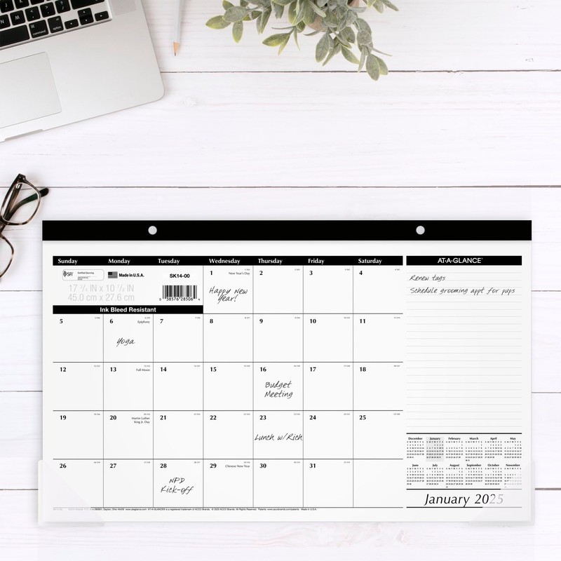 AT-A-GLANCE 2025 Desk Calendar, Monthly, Desk Pad, 17-3/4" x 11",