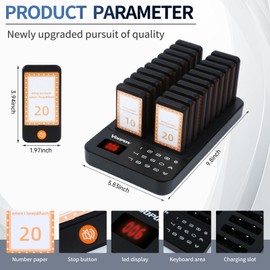 Voopon 20-Count Wireless Restaurant Pagers Beepers with Touch Buttons Waterproof- 980ft Range, Flashing and Buzzer for Food Trucks, Cafes, Bars, Nurse & Food Courts
