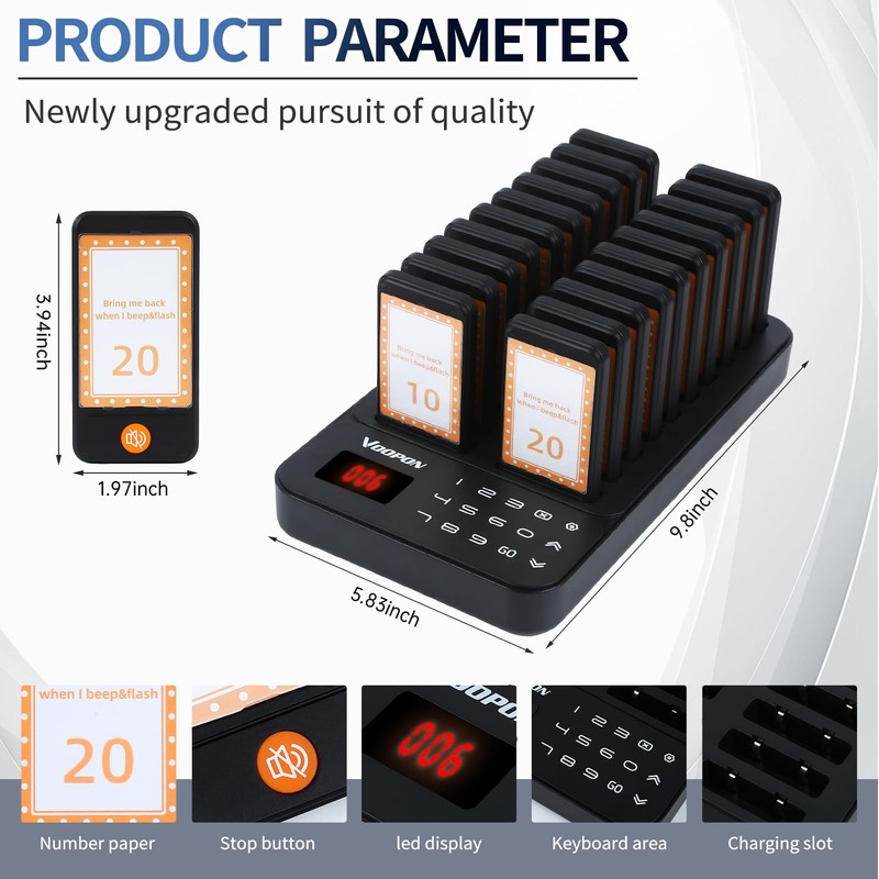 Voopon 20-Count Wireless Restaurant Pagers Beepers with Touch Buttons Waterproof-