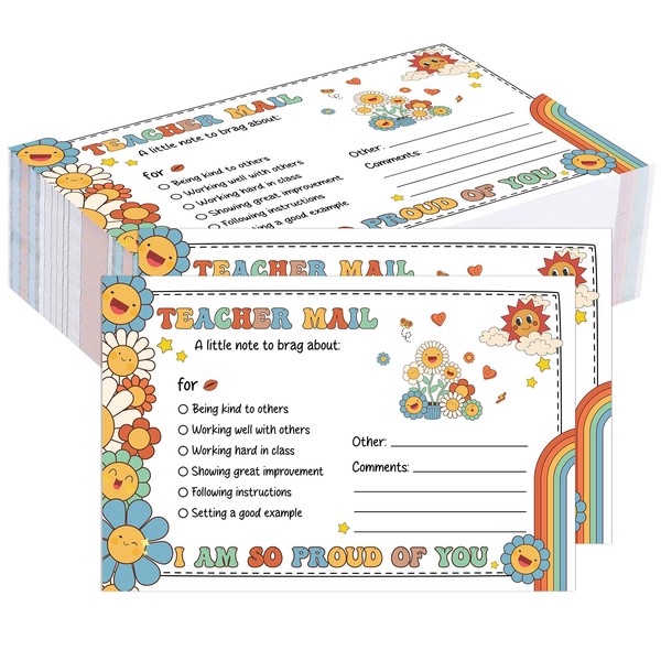 Eersida 200 Pcs Groovy Teacher Mail Notes Cards to Parents