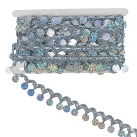 BIKHYY 10 Yards Round Silver Sequin Tassel Trim Fringe Lace Coin Shape Sparkling Fringe Trim for Dance Dress Belt Chain DIY Cloth Ribbon Supplies Decorations