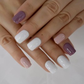 Multicolor Square Press On Nails - Short Square - Glue On False Set - 24 Pcs Kit