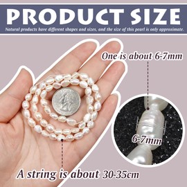 TOAOB Natural Freshwater Cultured Pearls, 1 Yarn, 35 to 40 Pieces, 6 to 7 mm, Rice Faux Pearls, Oval, Shell Colour, Natural Stones for Bracelets, Jewellery, Necklaces, Earrings