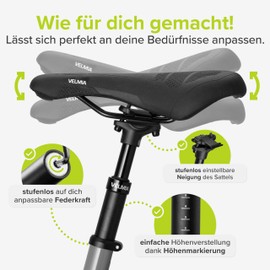 VELMIA Spring Seat Post 27.2-31.6 mm - Aluminium Spring-Loaded Seat Post with Suspension - For All Bicycle Types - Relief of the Spine, Easy Assembly I Durable Seat Post Spring-Loaded