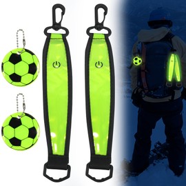 Pack of 2 LED Flashing Light School Bag, Reflective Tape, LED Flashing Light, Reflectors with 2 Luminous Football Pendants, Waterproof Safety Reflector for Cycling, Hiking, Jogging, Hiking