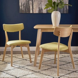 Christopher Knight Home Abrielle Mid-Century Modern Fabric Dining Chairs with Natural Oak Finished Rubberwood Frame, 2-Pcs Set, Green Tea / Natural Oak