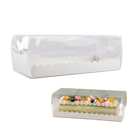 Foxegg Swiss Roll Cake Box with window Long Pumpkin Roll Container Transparent Lid Bakery Packaging for Cake Roll, Hot Cocoa Bombs, Strawberries, Cookies, 6 Treat Boxes, 11(L) X4(W) X3.7(H) Inch