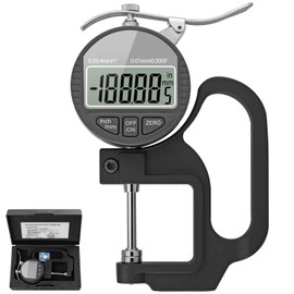 Neoteck Digital Thickness Gauge 1inch/25.4mm,0.0005inch/0.01mm LCD Display with Inch/MM Conversion One-Hand Quick Press Thickness Measuring Tool for Measuring Leather Paper Fabric Film etc.-Silver