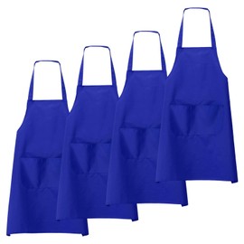sourcing map 4pcs Bib Apron 70x60cm Unisex Restaurant Kitchen Cooking Aprons Non-Adjustable Machine Washable Chef Aprons with 2 Pockets for Cooking BBQ Painting Drawing Craft, Sapphire Blue