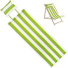 GORGECRAFT Beach Sling Chair Canvas with Pillow 44x17 Inch Olive White Stripes Replacement Deck Chairs Canvas Cloth Fabric Outdoor Folding Lounge Chair for Patio Outdoor Sunbathing Garden Courtyard