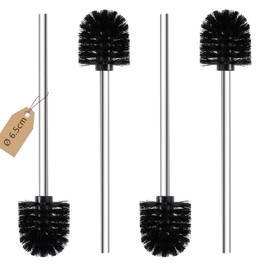 Toilet Brush, Pack of 4, Toilet Brushes with Stainless Steel Handle, Standing Stainless Steel Toilet Brushes for Bathroom, Toilet, Ergonomic, Elegant, Durable (Diameter 6.5 cm, Black)