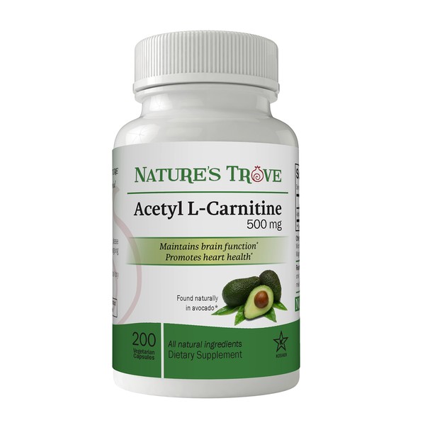 Nature's Trove Acetyl L-Carnitine (ALCAR) 500 mg 200 Vegetarian Capsules