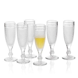G Chroma Champagne Flutes set of 6, 5.1 oz Clear Stem-ware Premiun Glass for Refreshments Bubble Wine Soda Juice Perfect for Dinner Parties Bars Restaurants