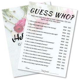 WENFLY Baby Shower Guess Who Game Card - 30 Players Party Activity, Minimalist Snow Rose Design, 5x7 Inch, Ready to Play, Instant Fun (Guess Who)