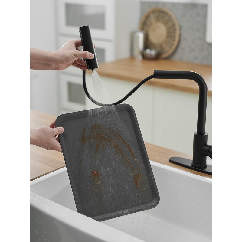 Kitchen Faucet with Pull Down Sprayer, Matte Black Waterfall Kitchen