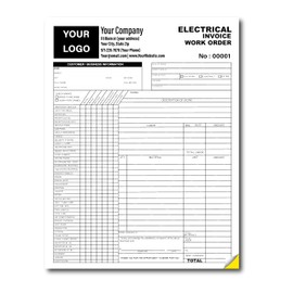 Electrical Company Work Order Invoice Custom Printed with Your Company Information – Electrician Repair Agreement, Repairman – 2 Part NCR form
