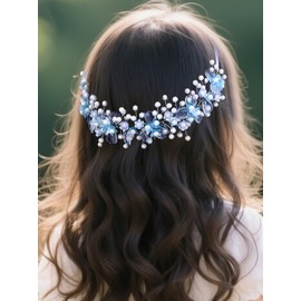 IYOU Heilige Kommunion Stirnband Blaue Blume Kopfschmuck Perle Braut Hochzeit Haarschmuck für Blumenmädchen