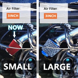 Clamp-On Cold Air Intake Filter, High Performance, Washable Filter, Replacement Air Filter, Flange Diameter 3inch/76mm Red