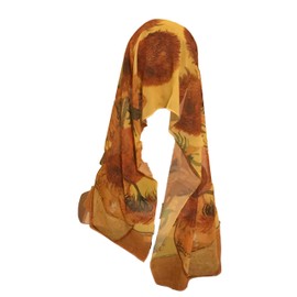 Blazing Autumn Fashion Silk Neck Scarf Van Gogh Art Floral Tie Scarves Headband Shawls and Wraps (Twelve Sunflowers)
