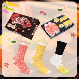Funny Sushi Shaped Socks - Funny Gifts for Women Girls Teens - Fathers Day Novelty Gifts for Dad Husband Food Funky Socks-Valentines Birthday Fun Gifts Ideas Christmas Stocking Fillers(3 pairs)