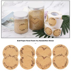 Create idea 1500PCS(3 Rolls) Self-Adhesive Kraft Paper Labels 2 Inch with Flower and Leaf Pattern Writable Stickers for Jar Lid Canning Label Seal Envelopes Gift Box