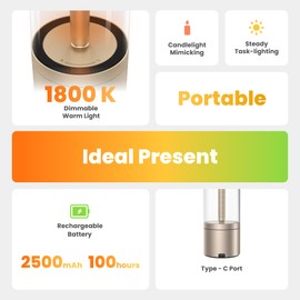 Yeelight Portable Small Table Lamp for Indoor/Outdoor Use, 2500mAh Rechargeable Gold LED Desk Light, 2 Dimming Modes, 1800K Adjustable Warm Brightness, Patio, Table Decor, Coffee Shop, Dining, Bar