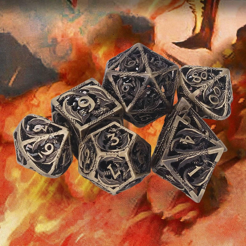 7pcs Copper Dice Set Polyhedral Hollow Clear Number Balancing Table