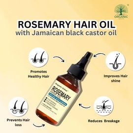 Organic Indus Rosemary Oil for Hair, Scalp, and Brows | 100% Natural Blend of Rosemary Oil and Jamaican Black Castor Oil for Hair Growth, Scalp Health, and Brow Nourishment | 8fl oz / 237ml Bottle