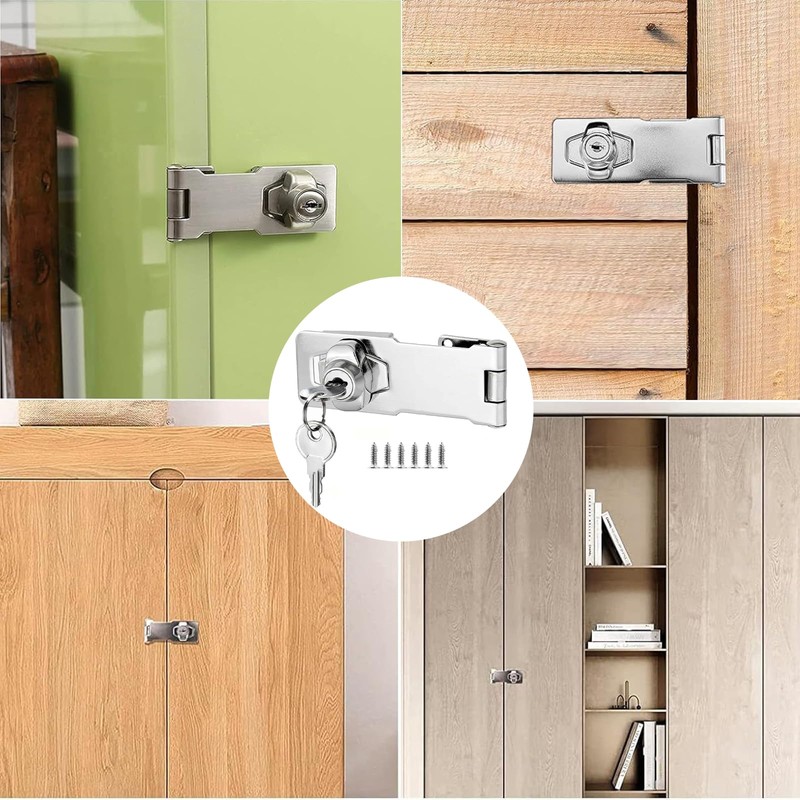 Cabinet Lock, 100 mm (4 in) Hasp Lockable with Keys,