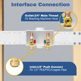 2-PACK GUOFIS Washing Machine Outlet Box with Center Drain,PEX Laundry Washer Box with Copper Water Hammer Arrestor (1/2"Push-fit Connection Inlet X 3/4"MHT Outlet)