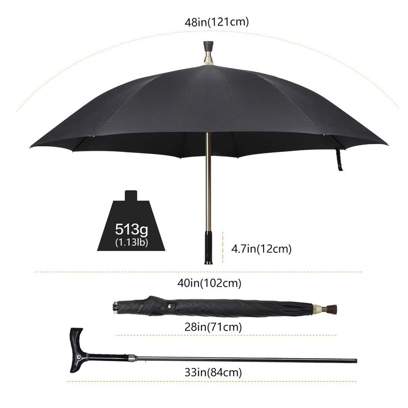 Walking Sticks Umbrella - Height Adjustable Walking Cane Crutch Self
