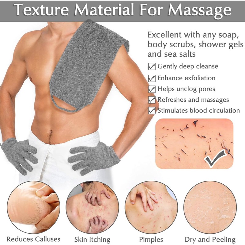Exfoliante corporal de nylon y guantes de baño grises Anezus
