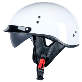 Myamis Half Helmet Motorcycle Men Women Adult Dot Certified Fiberglass Half Shell Vintage Motorcycle Helmet MH03（Glossy White，XL）