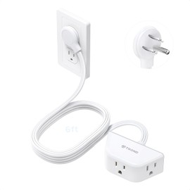TROND Rightward Flat Extension Cord 6 Feet - Flat Plug Power Strip 3 Prong, 3 Plug Extension Outlets, Thin Power Cord Extension for Indoor Home Office School Travel Cruise Ship Essentials, White