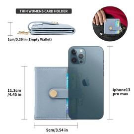 MUIIKOLA Slim Wallet, Women's Slim RFID Blocking Leather Wallet, Women's Small, Credit Card Holder with Key Ring, Coin Compartment with Zip, A-light blue, Modern
